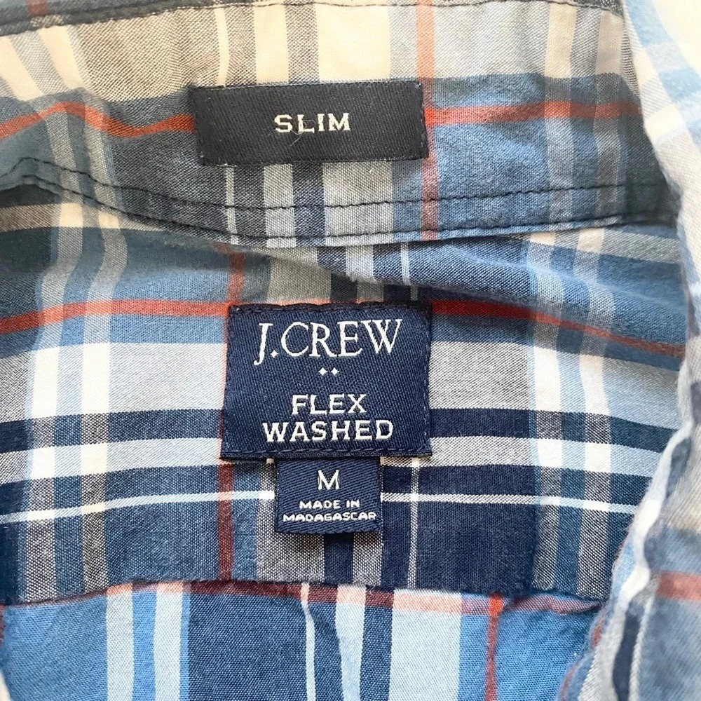 J.Crew Button Down Shirt Flex Washed Slim Plaid, Mens M Blue‎ BB716